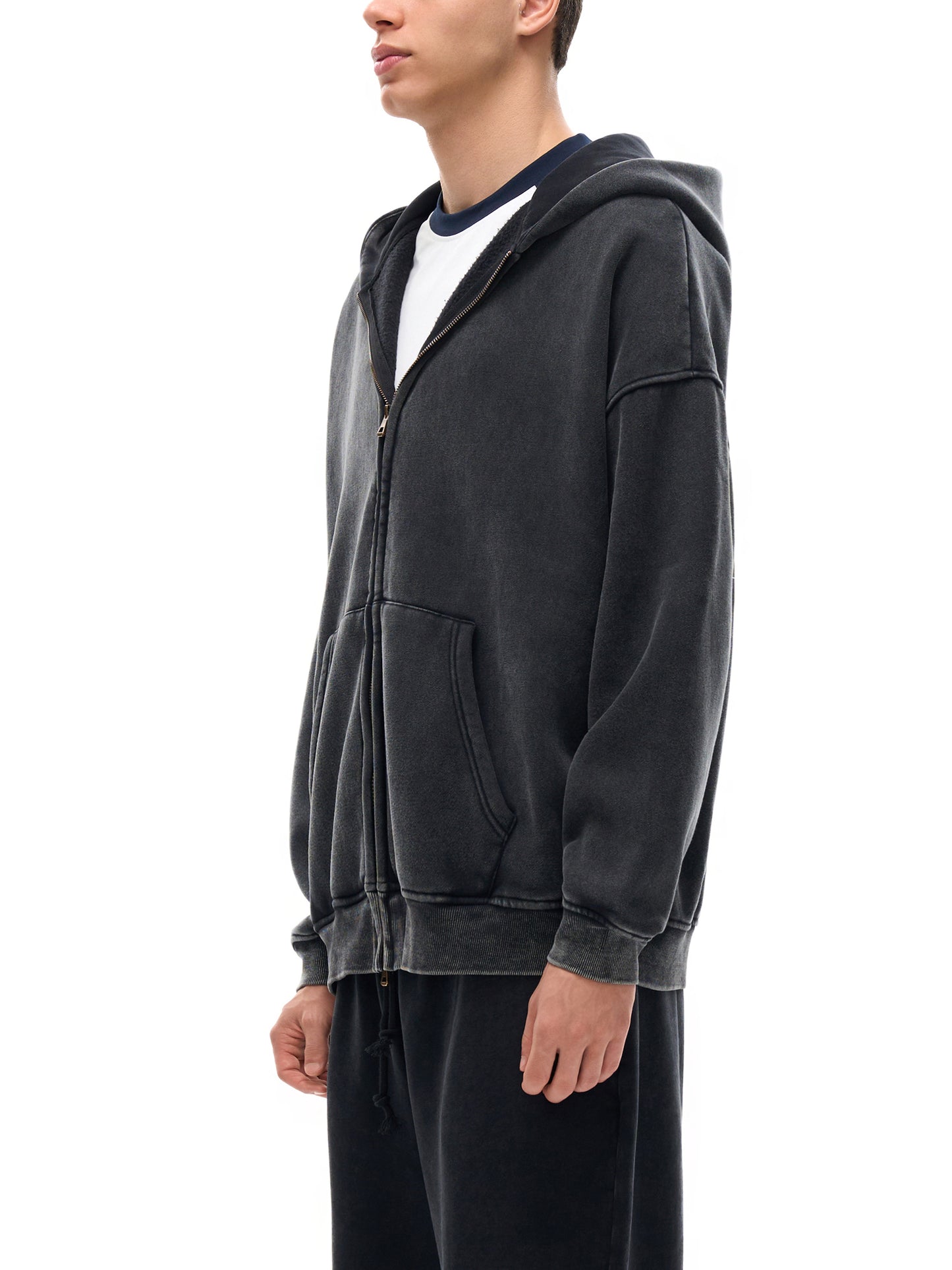 Snow Washed Zip-Through Fleece Hoodie